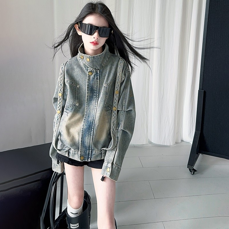 女童牛仔外套春秋季2025新款韩版中大童网红夹克女孩洋气时髦春装