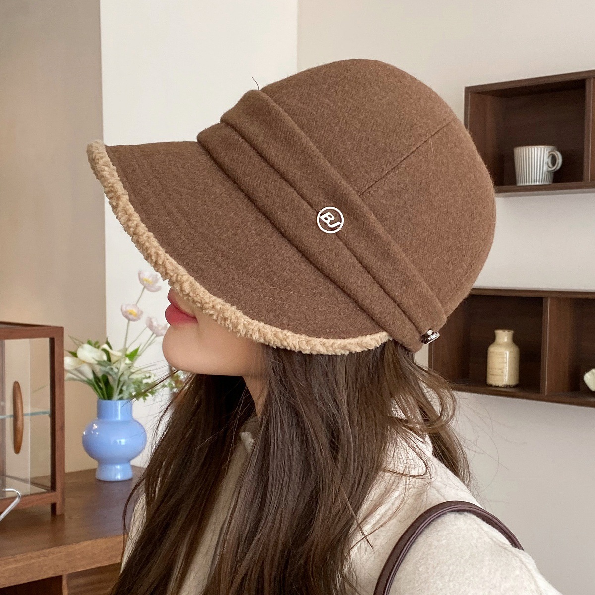 防风保暖渔夫帽子女秋冬季冬加绒显脸小马术帽百搭毛绒大头围盆帽