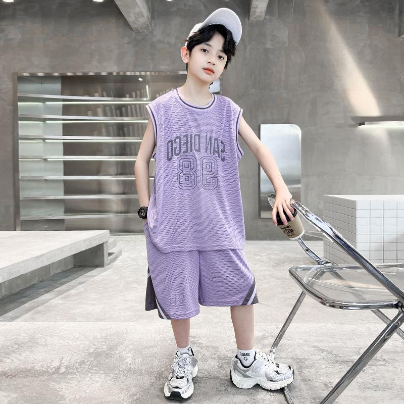 男童夏款套装2025新款夏装无袖篮球服中大童男孩夏季背心两件套潮