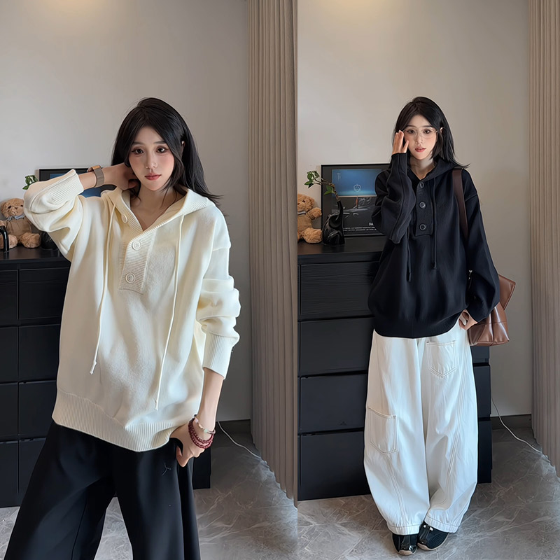 美式纯色重磅连帽毛衣男秋冬潮牌高级感休闲针织衫宽松慵懒风外套