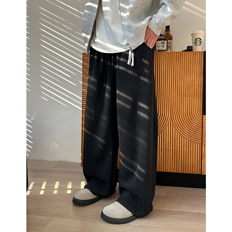 【含羊毛】【红黑两色选】绒感舒适度【阔腿直筒】极简休闲裤男女同穿潮