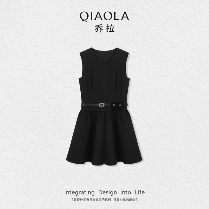 QIAOLA/乔拉【黑魔法少女】秋季圆领无袖显瘦气质时尚连衣裙预售