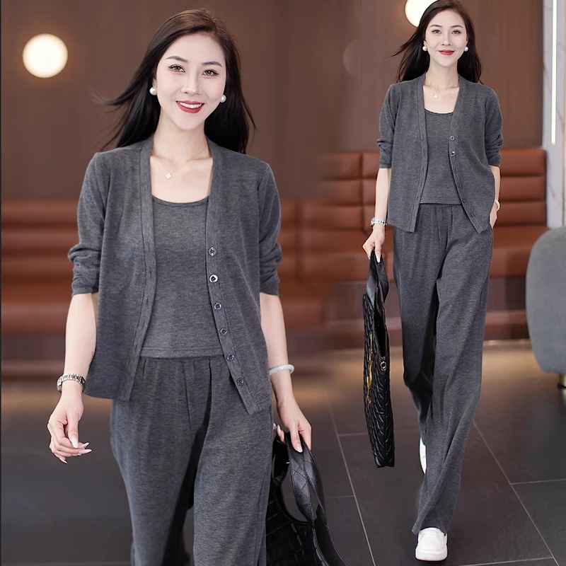 La Chapelle/拉夏贝尔 时尚休闲套装春秋韩版洋气显瘦开衫三件套