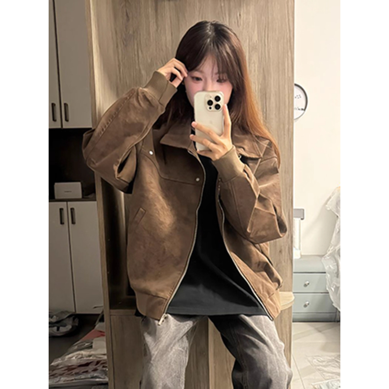 美拉德棕色飞行pu皮夹克男春秋短款cleanfit美式复古正肩皮衣外套