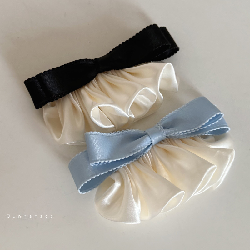 韩式复古荷叶边裙摆绸缎褶皱发夹弹簧夹新款撞色设计小众发饰