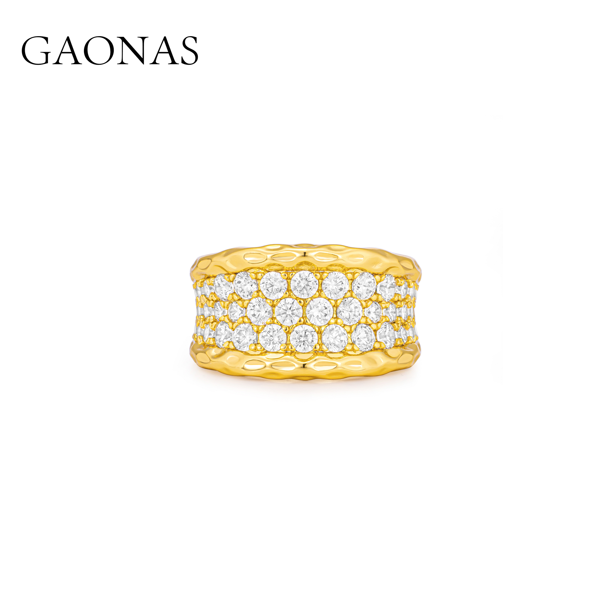 GAONAS 镀K金合成锆石戒指 沙漠美学金色时尚贵气戒指11484JGO