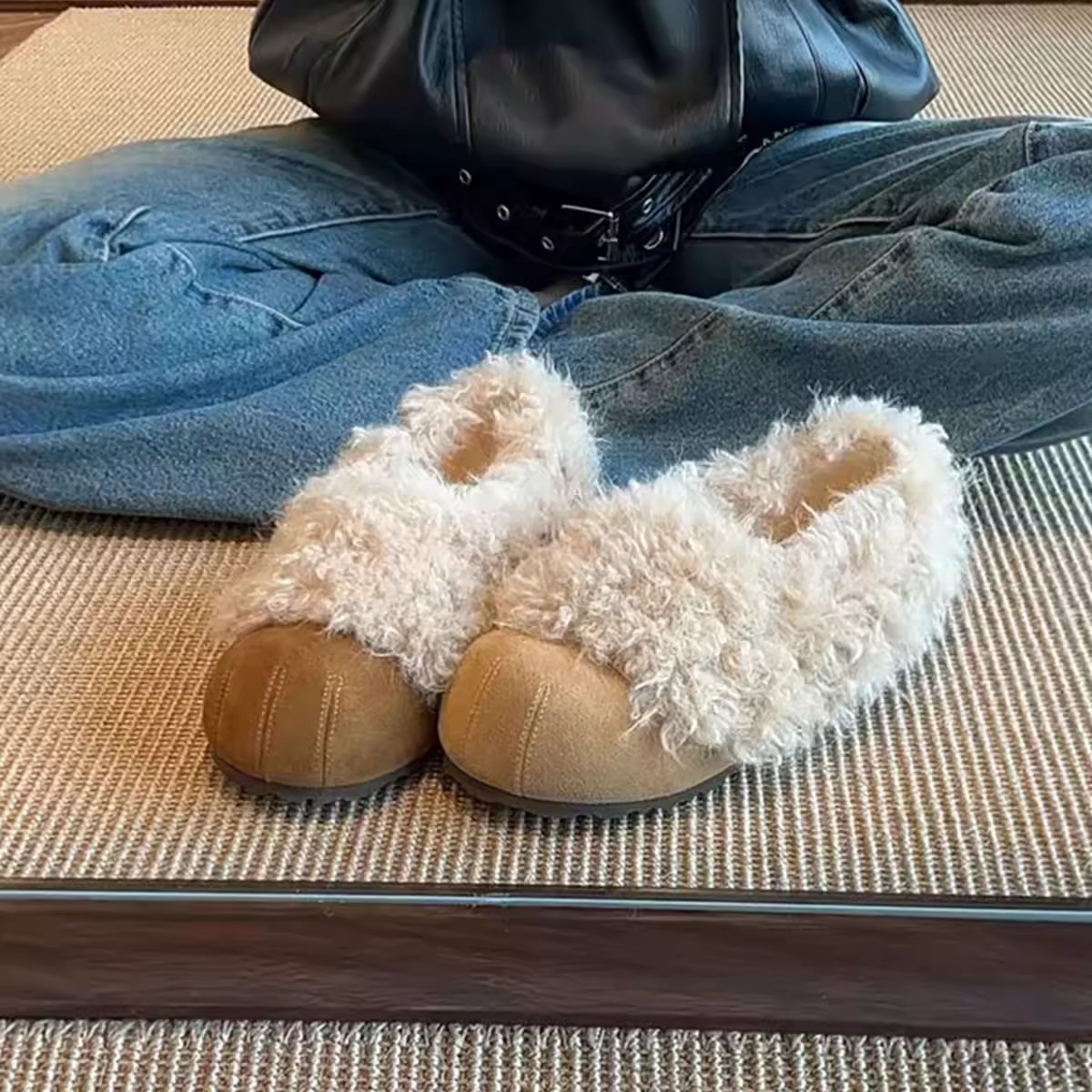 自留版~丑萌甜酷温柔小众保暖毛毛鞋女一脚蹬通勤外穿百搭豆豆鞋
