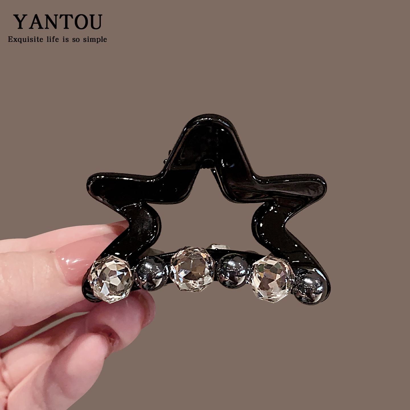 韩国时尚个性高级五角星水钻发抓中号珍珠简约半抓抓夹发夹鲨鱼夹