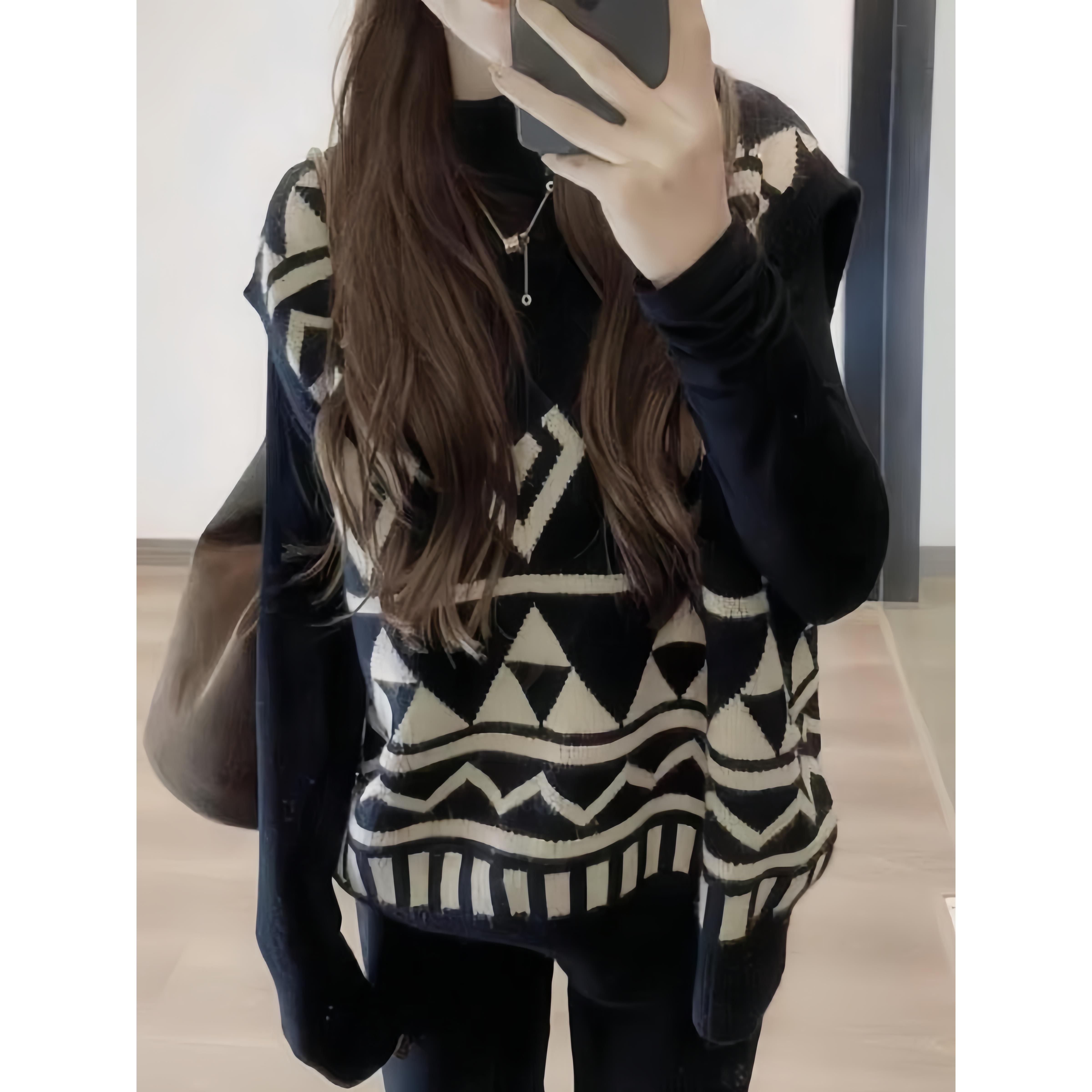 大码慵懒风针织马甲女2025新款胖mm叠穿宽松显瘦无袖马夹时尚上衣