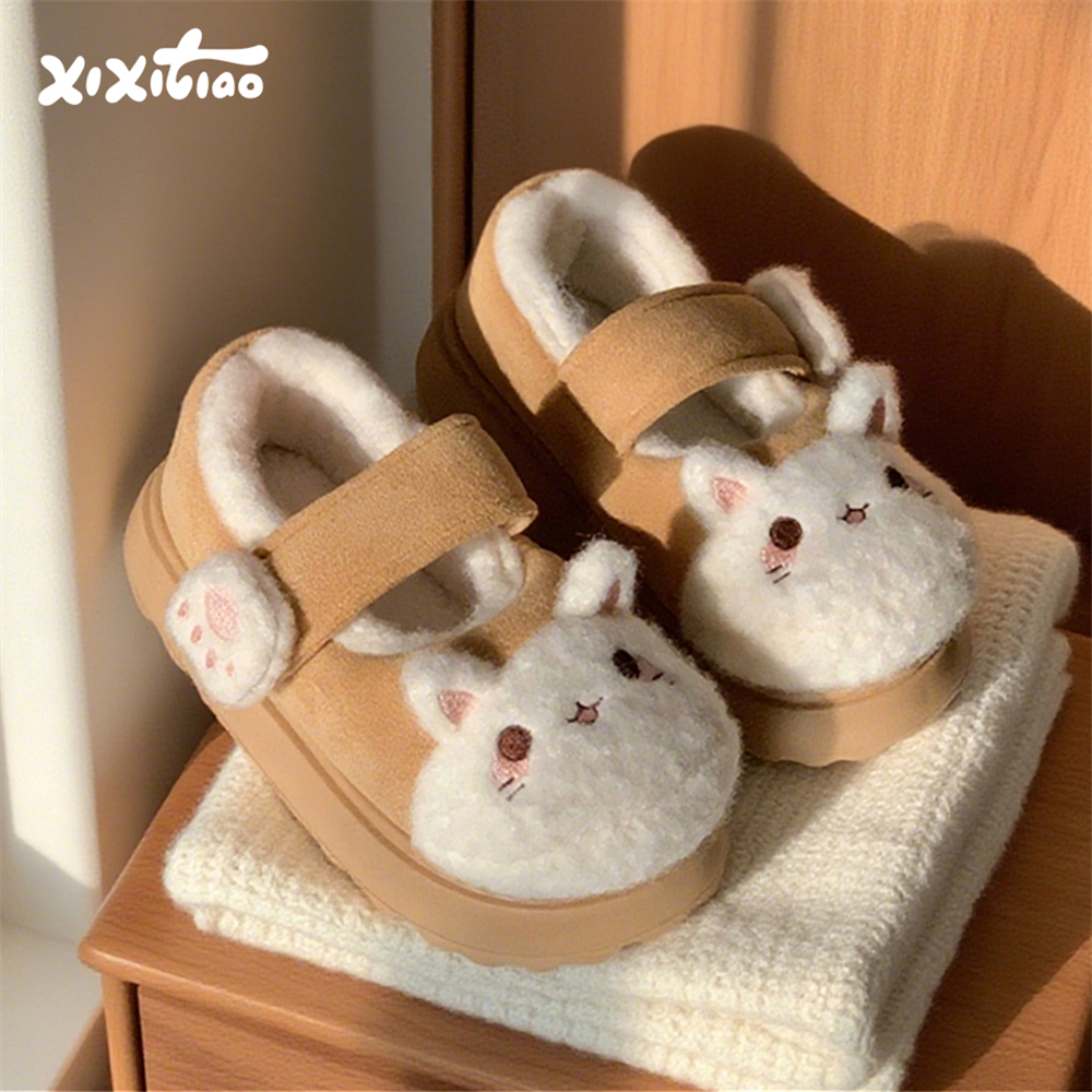 细细条 少女心小猫玛丽珍棉鞋女冬防滑厚底魔术贴豆豆鞋lolita鞋