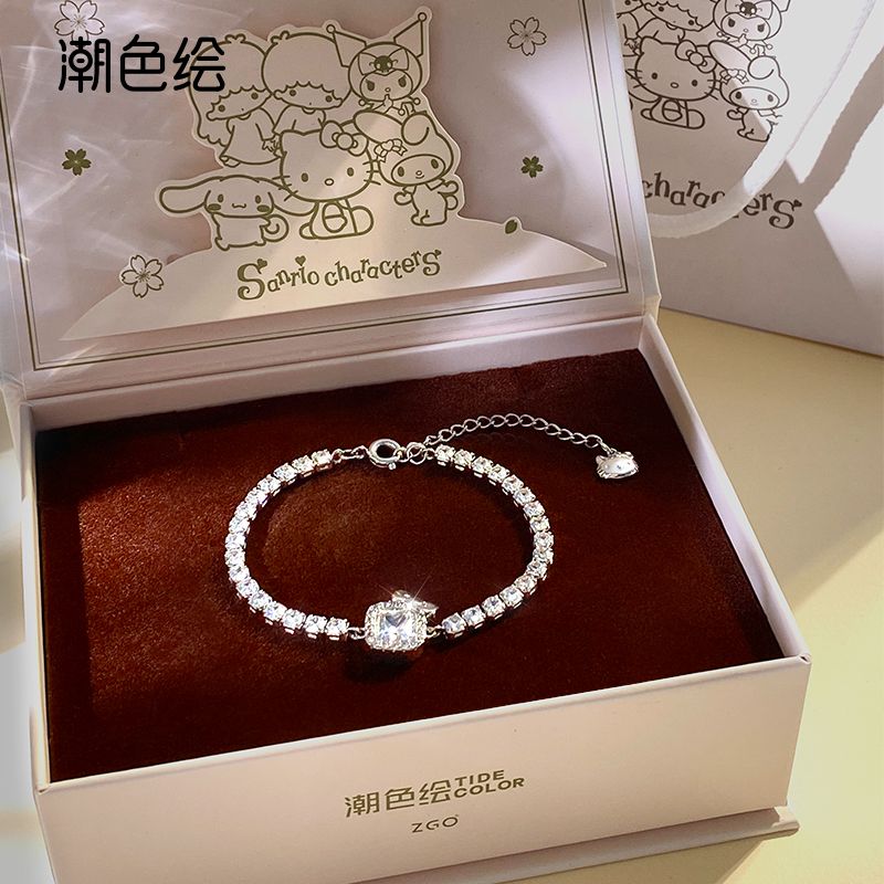 潮色绘 铜合金手链 Kitty手链方钻蝴蝶结女美拉德生日礼物送女友