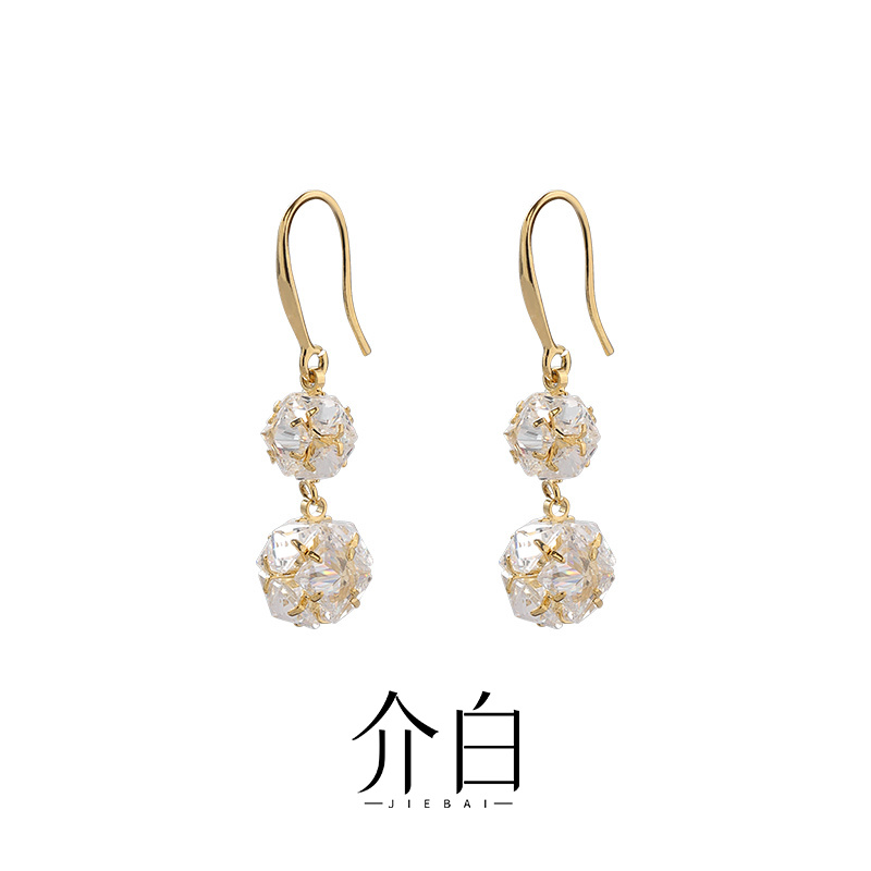 铜合金锆石耳饰 简约风格日韩浅金色耳环饰品法式素款双色可选