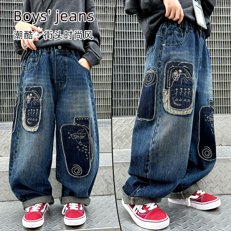 男女童春秋款牛仔裤2025新款儿童秋长裤子大童男孩秋装女童裤子
