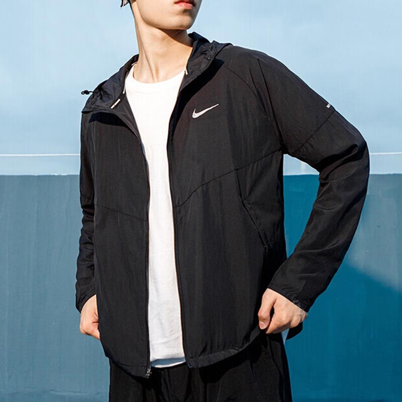 Nike耐克梭织连帽夹克男装春季新款运动服黑色休闲跑步外套DD4747