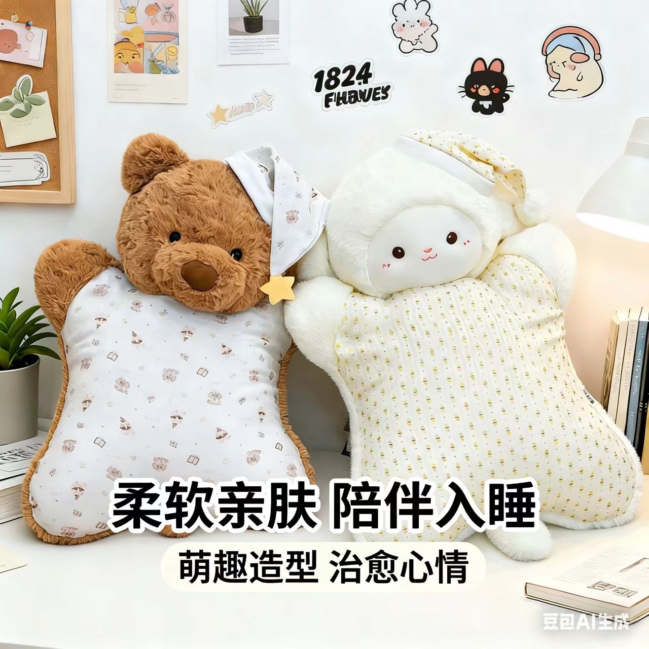 2026新款治愈感大号捏捏豆袋减压毛绒玩偶柔软抱枕送女生生日礼物