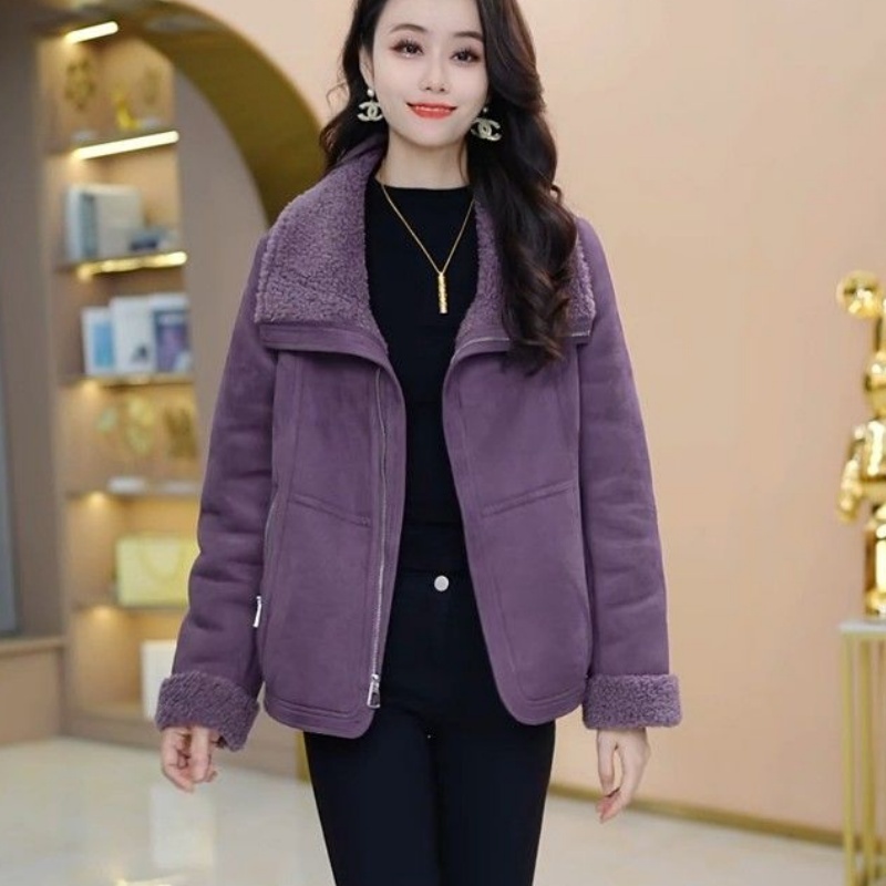 高级加厚翻领时尚短外套休闲显瘦外套2025新款百搭加绒保暖上衣