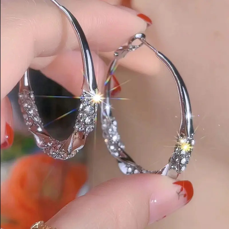 925银耳饰 铜合金锆石耳饰 925银针锆石时尚欧美气质满钻个性圈圈
