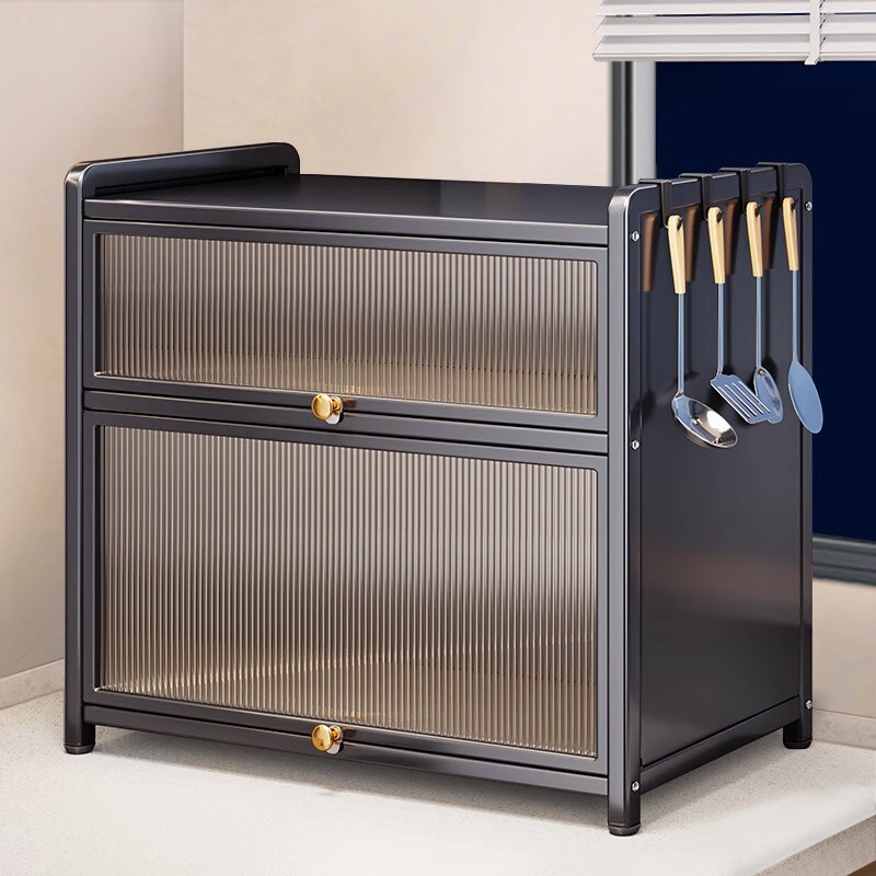 厨房调料品置物架台面上翻门防尘油盐酱醋收纳架多功能抽拉储物柜