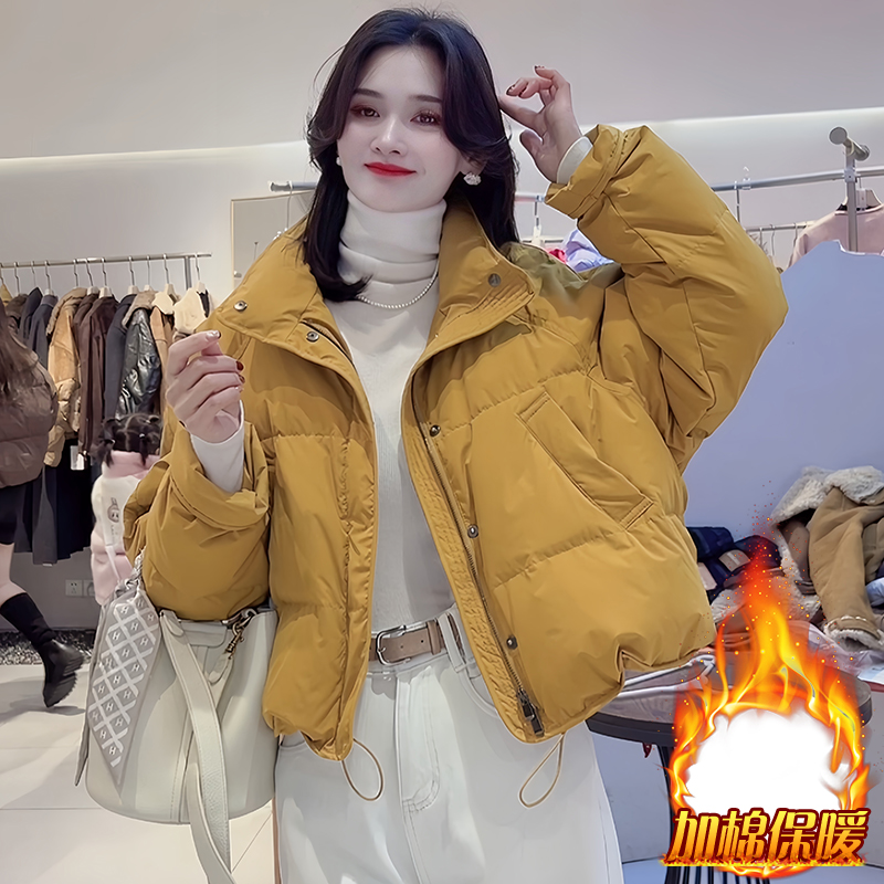 高级感简约翻边袖羽绒棉服女2025年冬季新款小个子保暖面包服外套