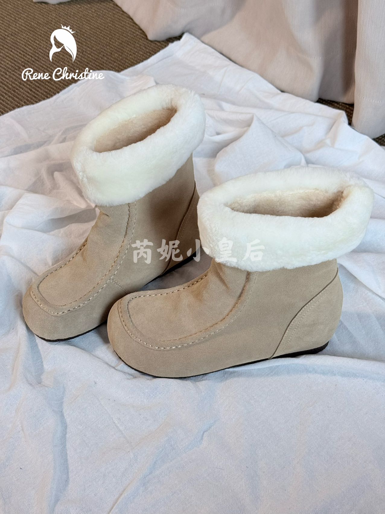 ReneChristine|4.5cm|秋冬加绒保暖内增高雪地靴厚底羊羔毛小短靴