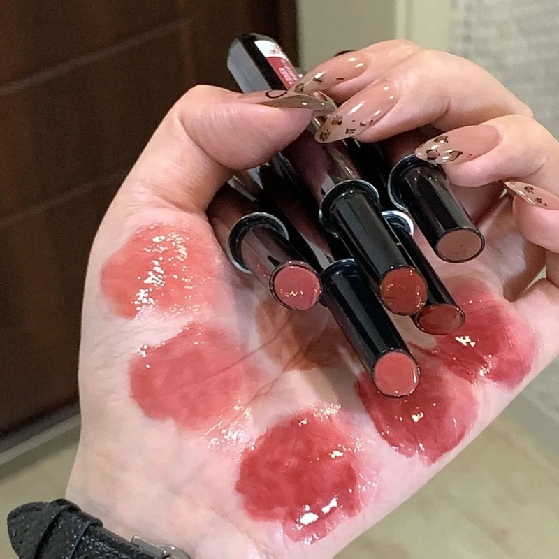 晶莹剔透具象化!蜜桃玫瑰乌龙奶茶固体唇冻镜面口红唇蜜清透平价