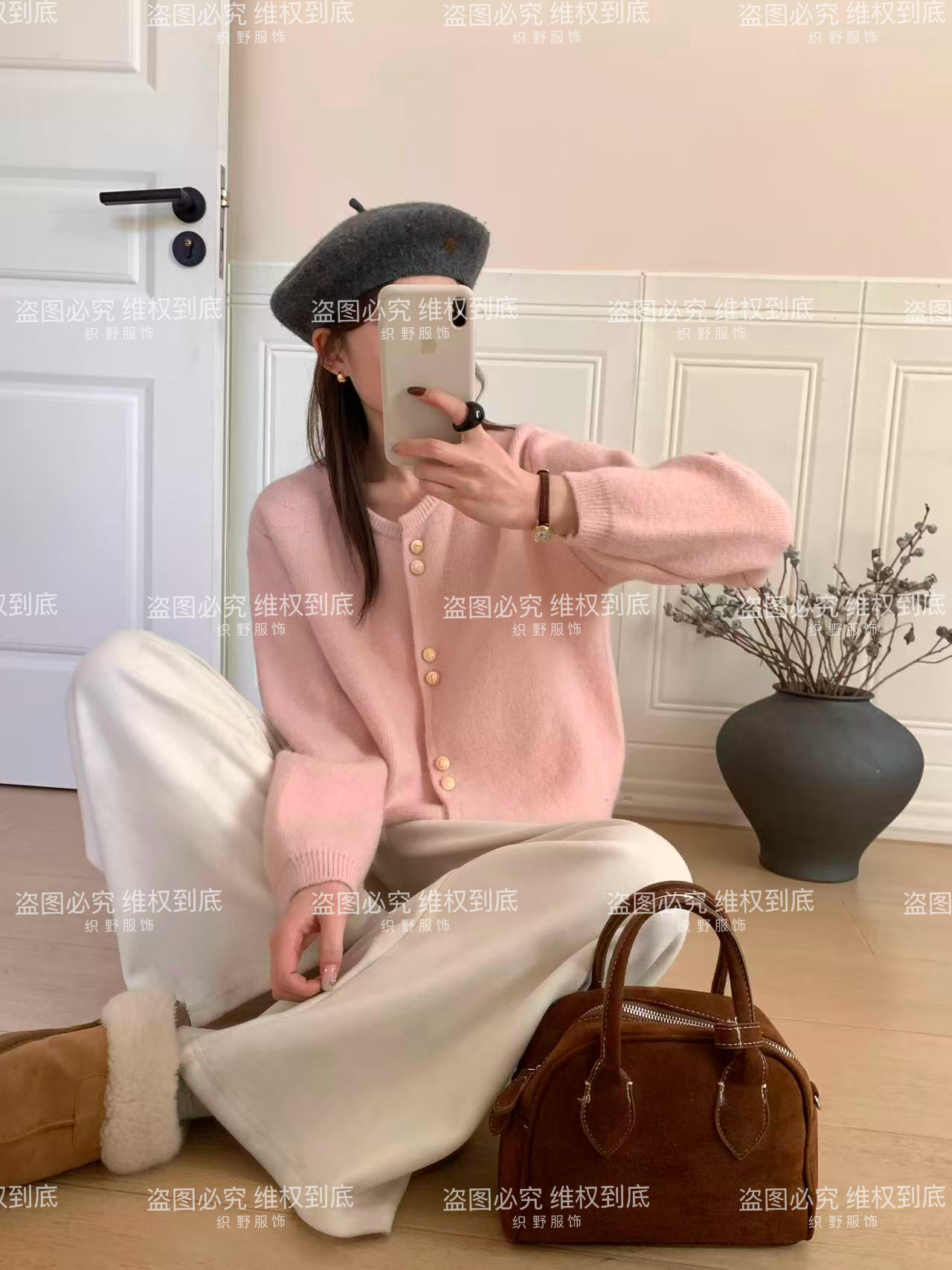 【富家千金】双排磁扣常规款上衣厚款宽松时尚毛衣秋冬圆领毛针织衫