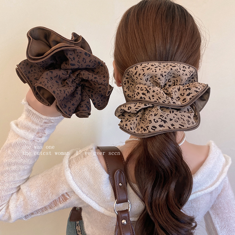 豹纹缎面大肠发圈~四层超大号高级感丸子头发绳马尾扎头发头绳女