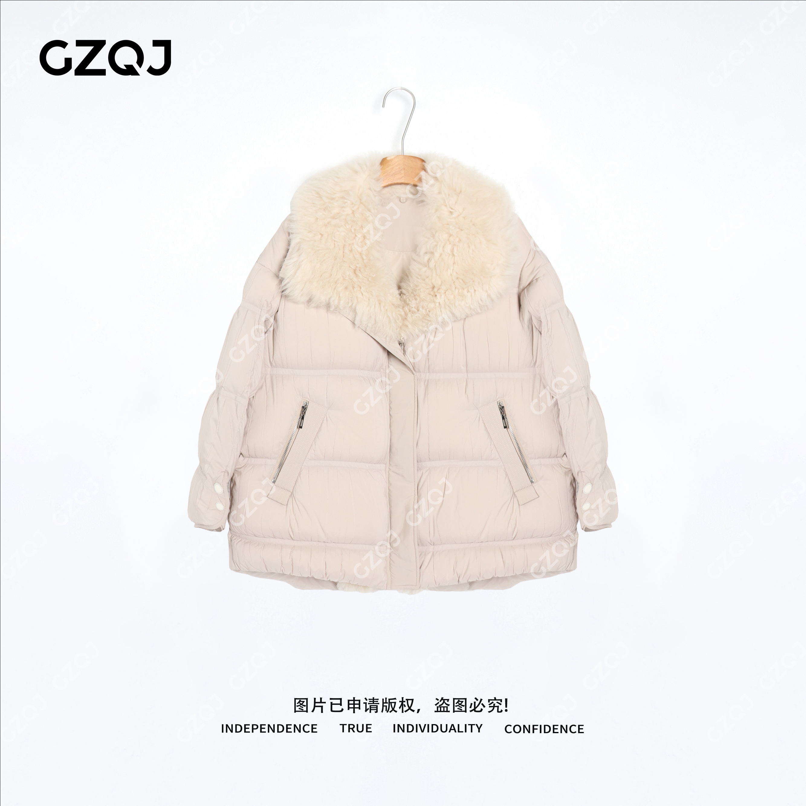 老琴私服【雪绒暖阳】90鹅绒羊皮毛一体云朵感保暖羽绒服女冬71103