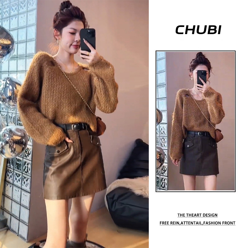 秋冬穿搭一整套女2025新款慵懒风宽松针织衫毛衣显瘦半身裙两件套