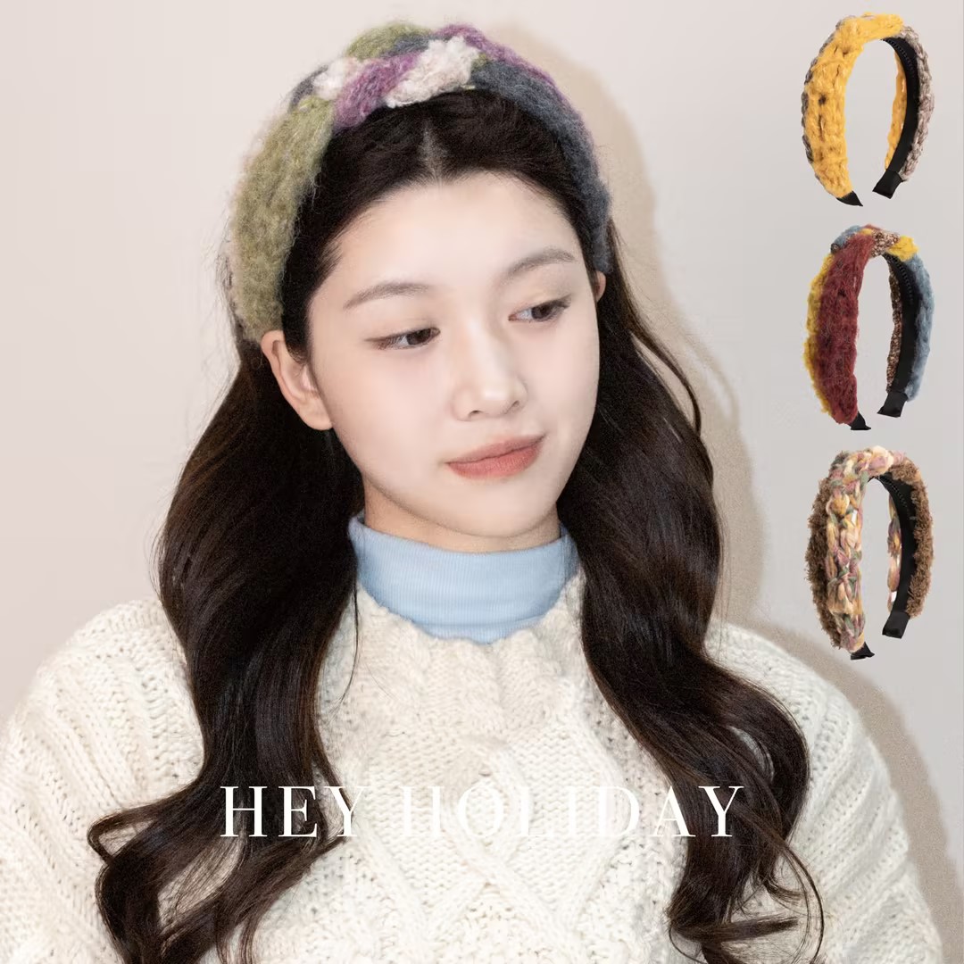 毛线拼接发箍秋冬百搭少女发饰简约气质复古头箍针织网红可爱头饰