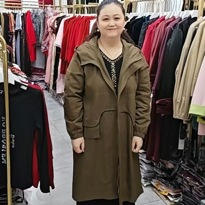 爆米花家新款女士戴帽中长款风衣时尚洋气休闲百搭舒适