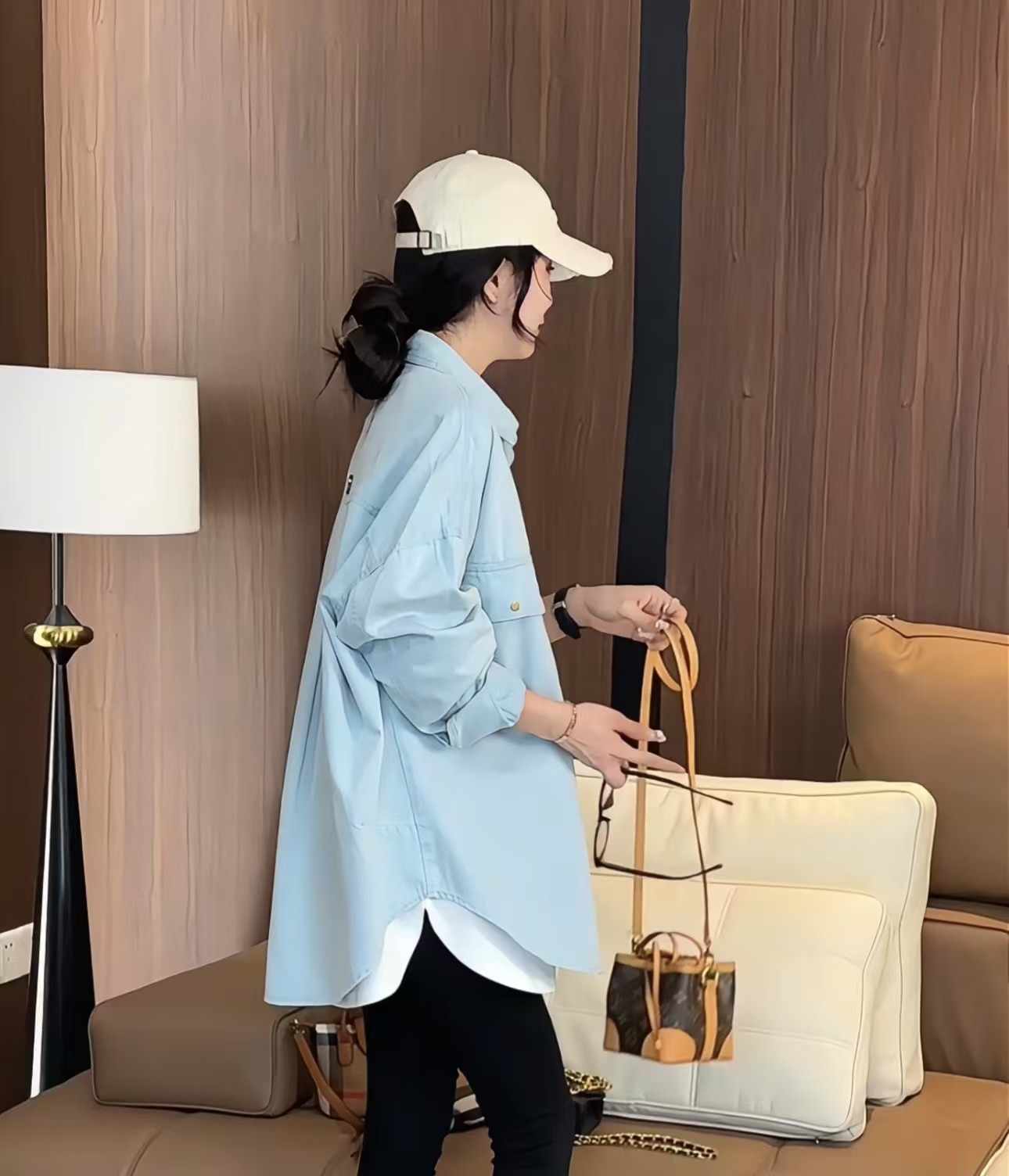 [麦霓严选] 2025春季新款洋气宽松牛仔摁扣衬衣长袖翻领衬衫9016