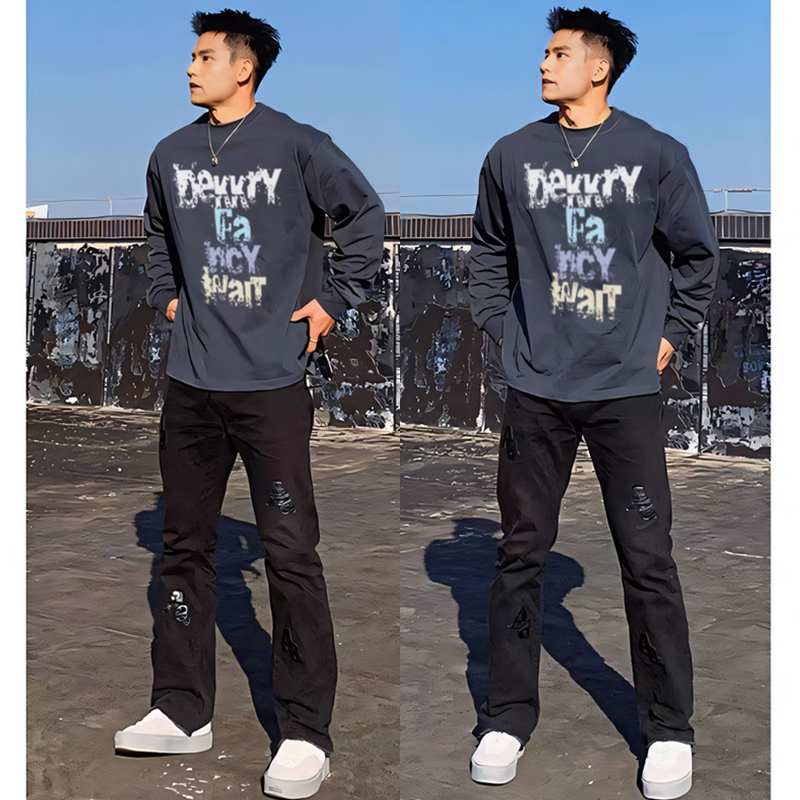 美式创意设计感字母印花长袖T恤男秋季潮牌百搭宽松纯棉情侣上衣