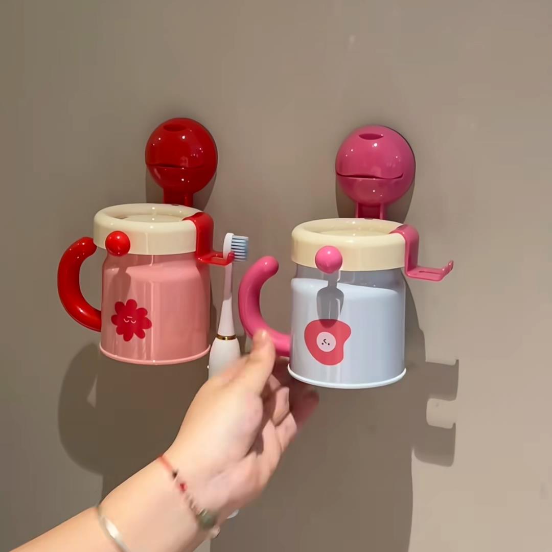 多巴胺吸盘牙刷架家用卫生间壁挂式磁吸牙刷漱口杯置物收纳优品