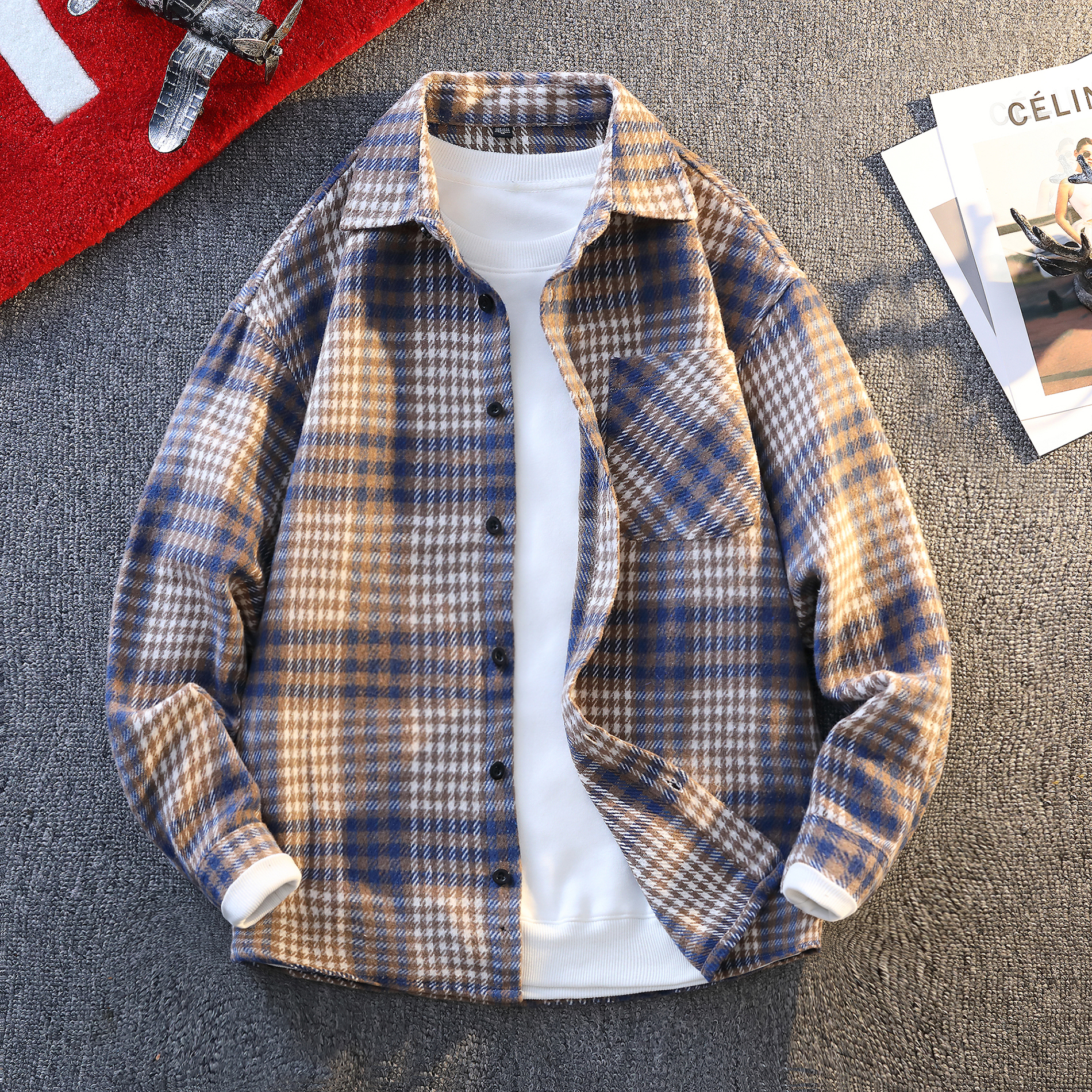 雷丹奴秋季加厚格子衬衫男士春秋款休闲长袖衬衣韩版宽松外套上衣