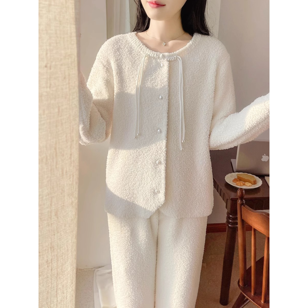 睡衣女款秋冬季半边绒加厚保暖高级感套装新中式国风可外穿家居服