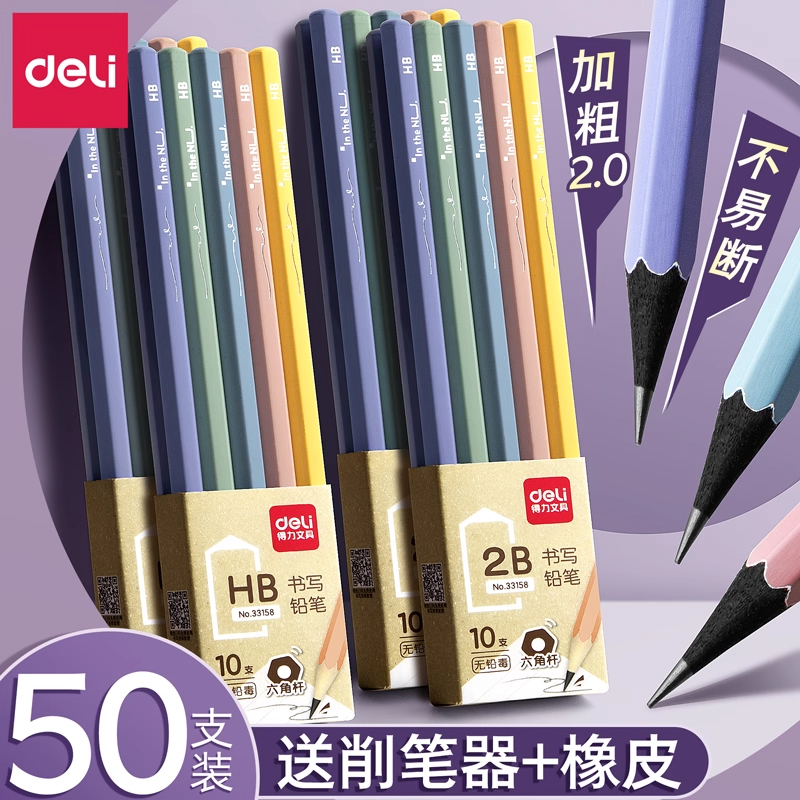 得力纽赛铅笔1-3年级专用小学生黑色铅笔安全无毒彩色笔杆2bhb