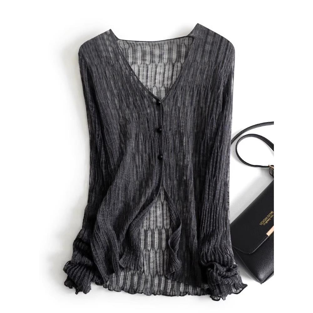 灰色镂空慵懒冰丝针织防晒开衫女夏季薄款配吊带裙外搭罩衫空调衫