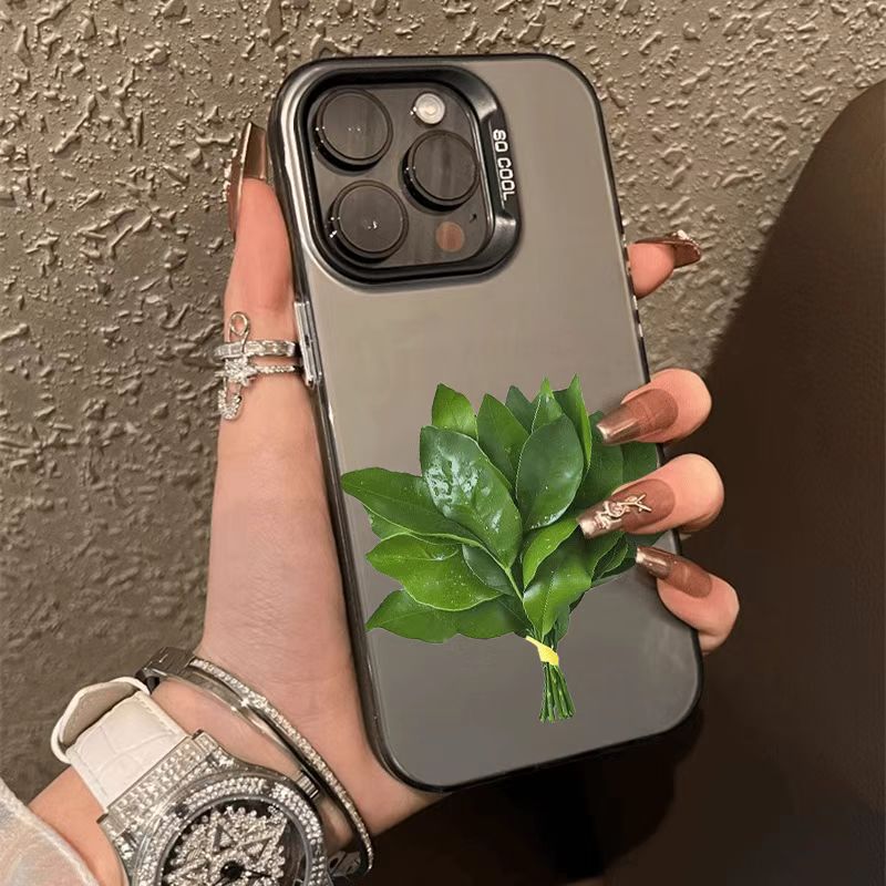 柚子叶磨砂彩银适用苹果17/华为荣耀/OPPO/VIVO/小米手机壳防摔