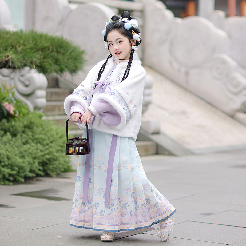 旗铂-霜月 中国风女童汉服儿童古装冬唐装古风女孩新款拜年服