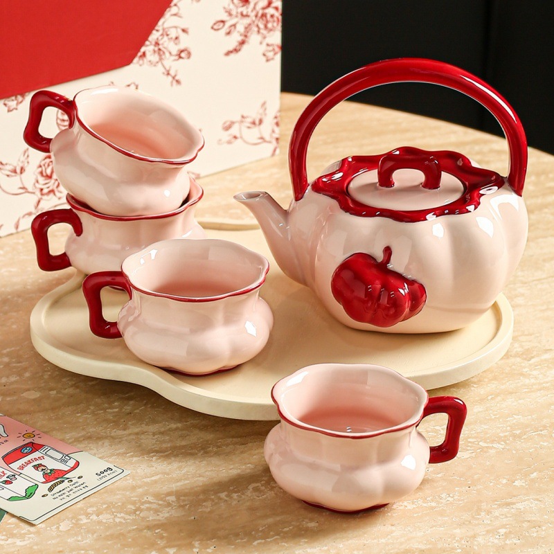 南瓜壶陶瓷水具套装结婚茶具杯碟下午茶具花茶杯水壶乔迁新居礼盒