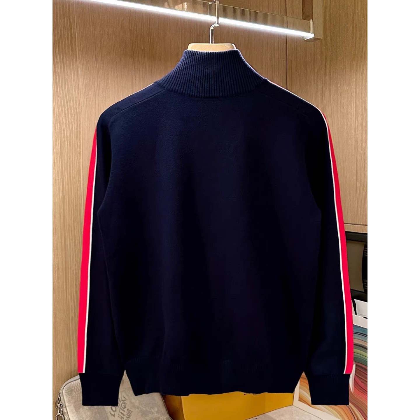 DMXUXM！新品个性拼色毛衣外套男新款休闲半高拉炼开衫针织衫男装