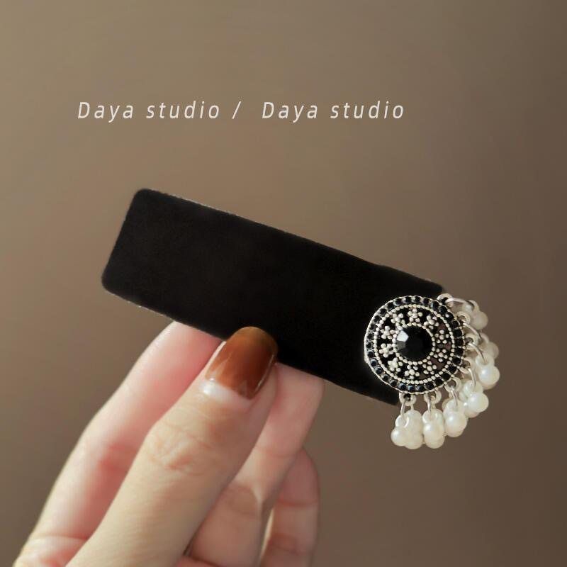 复古植绒流苏苗疆少女发夹高级感小众气质刘海边发卡古法简约优雅