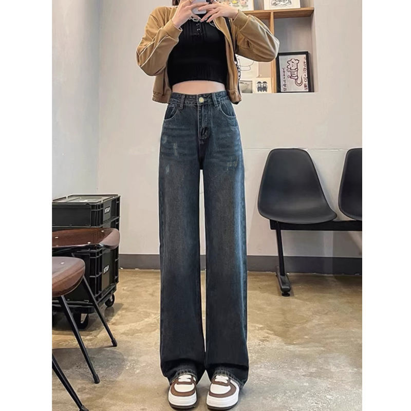 款2025直筒牛仔裤阔腿设计显瘦高腰宽松秋季爆款复古子女裤子潮流