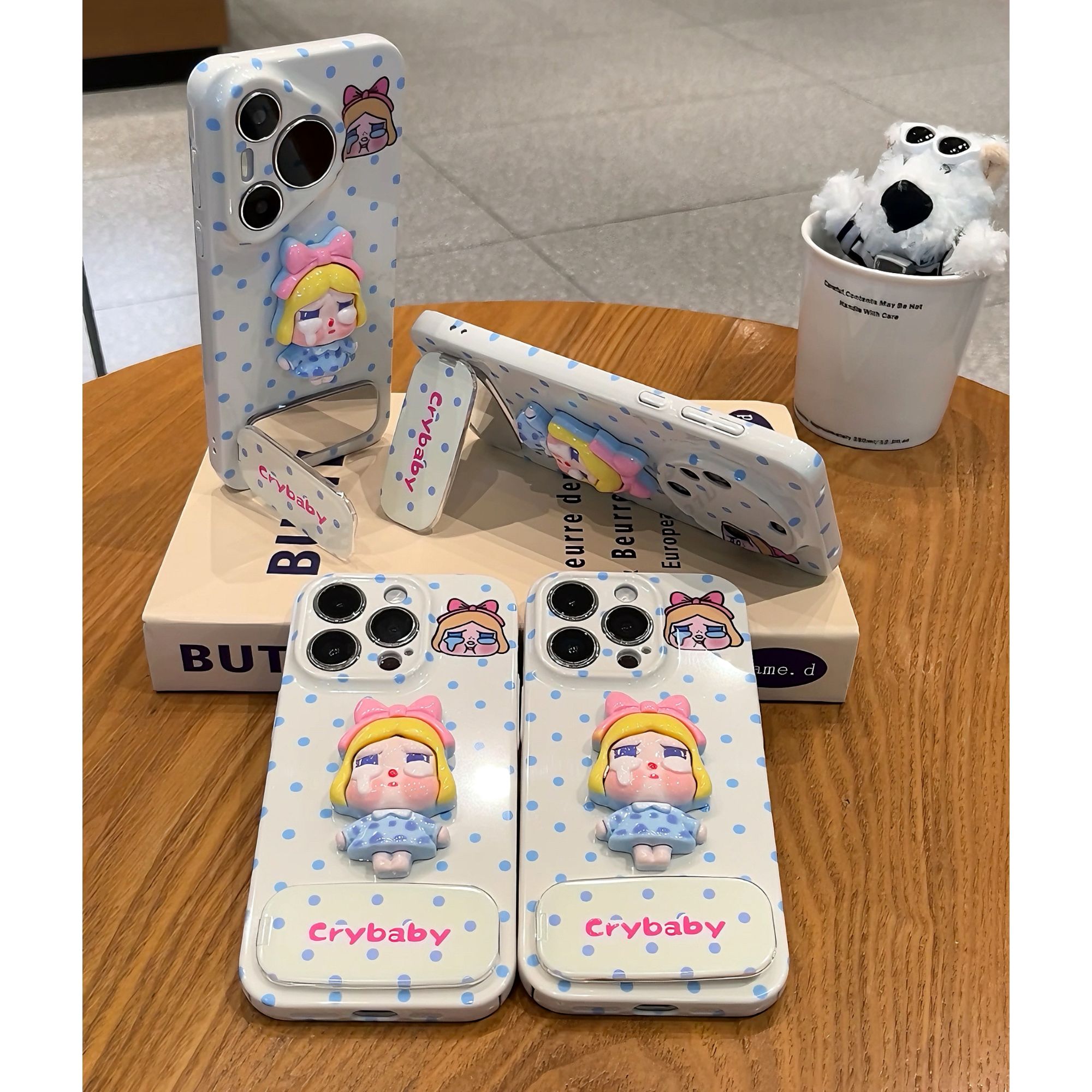 雅天立简约波点立体哭娃适用苹果16手机壳华为P70vivo小米oppo套