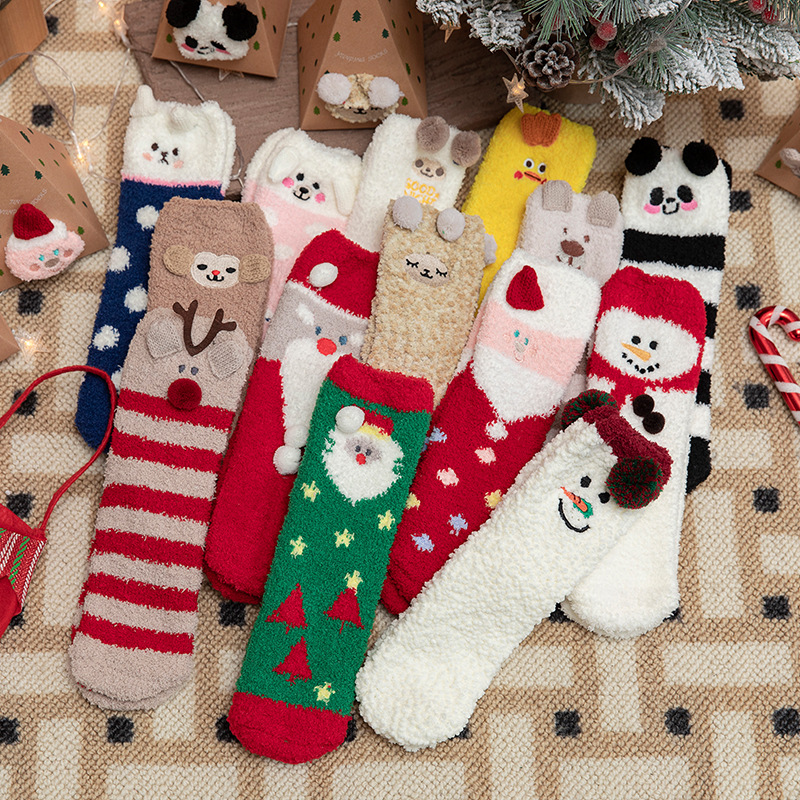 【蝶安芬】氛围感圣诞袜子女加厚睡眠袜中筒袜新年礼盒保暖地板袜