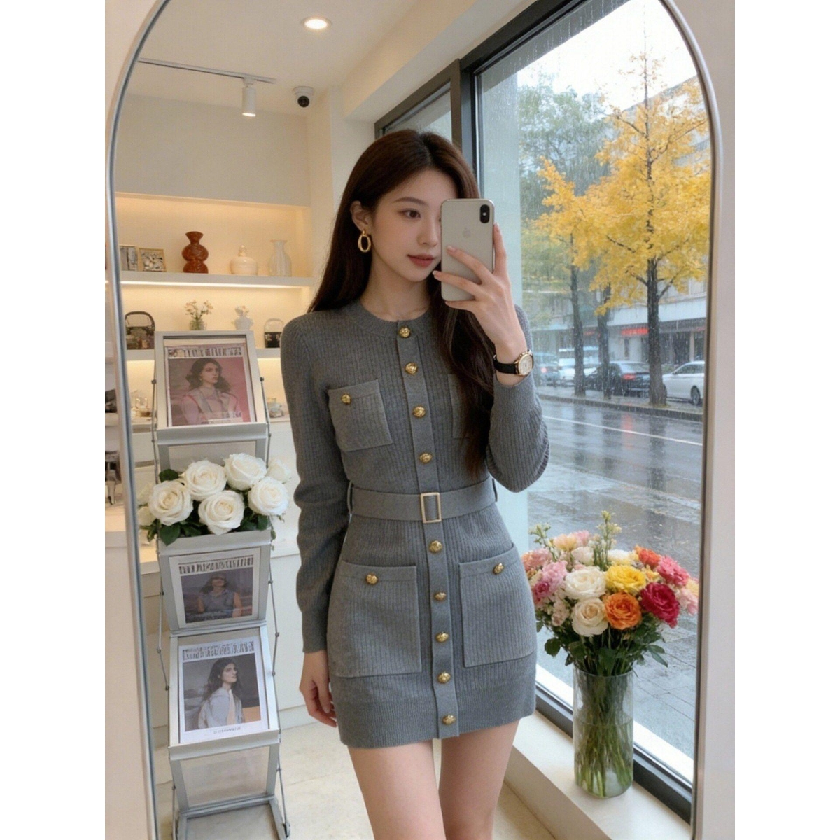 韩国赫本风针织连衣裙女2025秋冬新款设计感名媛收腰显瘦毛衣裙女