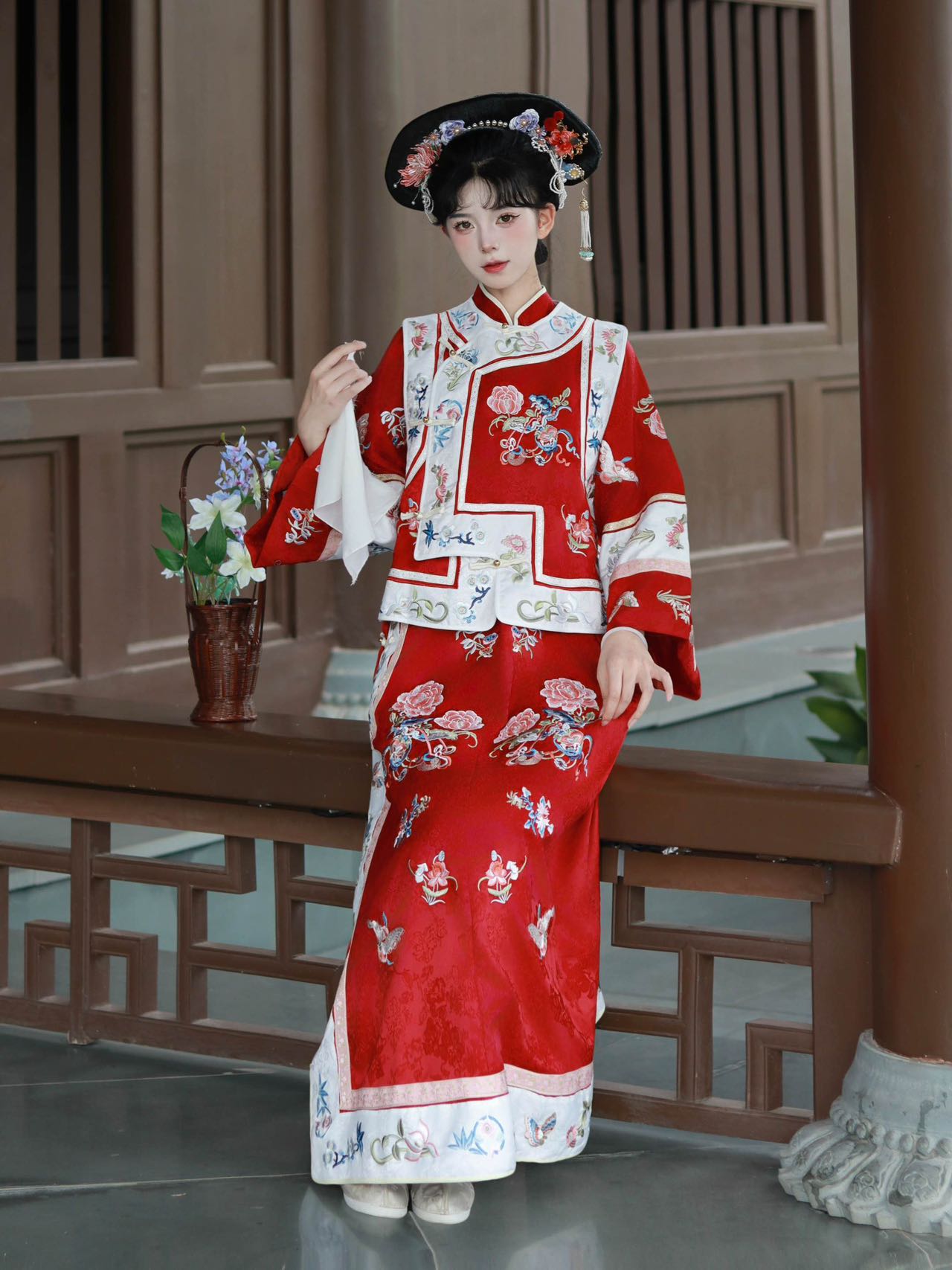 原创正品[吉祥]成人款格格服全刺绣马甲旗袍旅拍七色套装