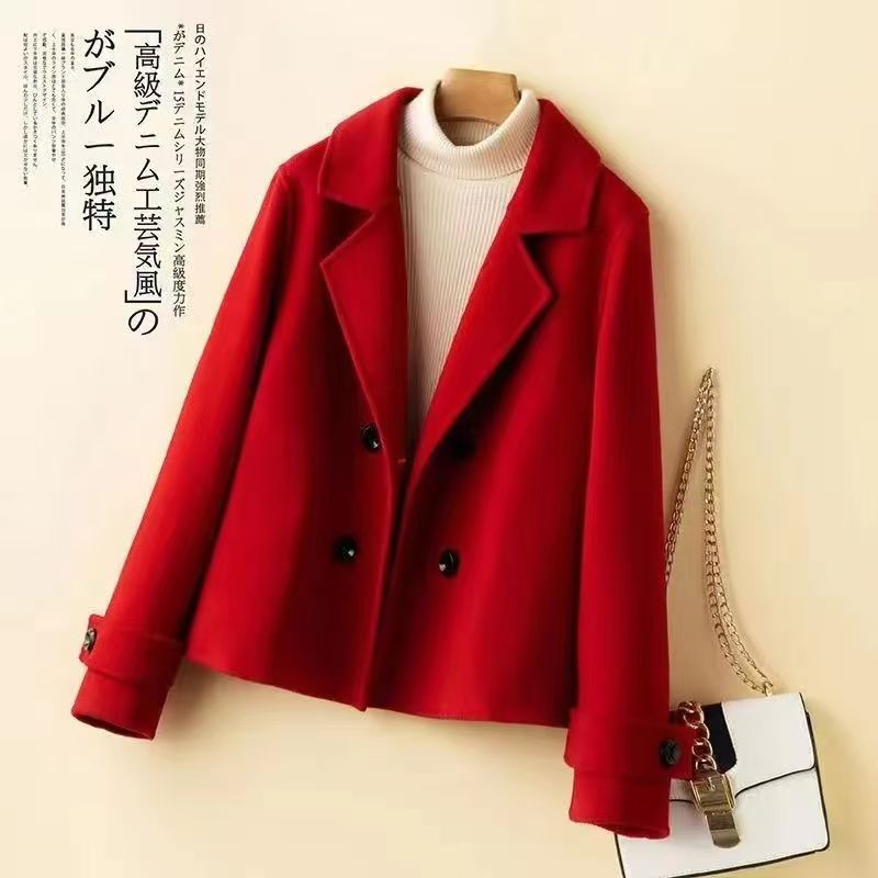 2025年双面绒毛呢子大衣女秋冬短款西装领休闲宽松小个子毛呢外套