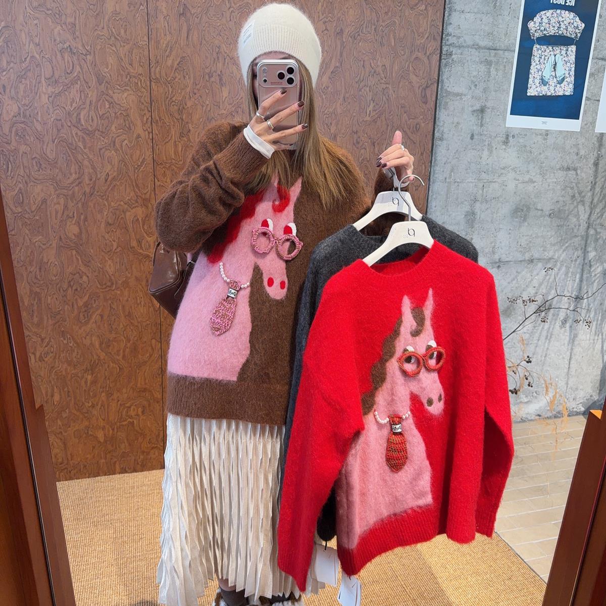 IDOAHZ2025冬小马提花拉毛圆领毛衣女1480dopdop买手店